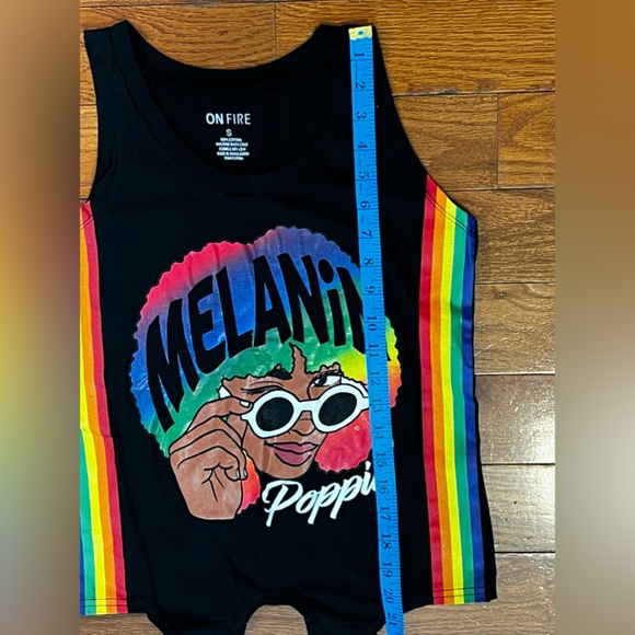 Black Tie-Front "Melanin Poppin" Graphic Tank Top Women's S - Picture 3 of 8